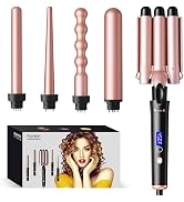 Bo'laiya 5 in 1 Curling Wand Set with Temperature Display, Curling Iron Set with 5 Interchangeabl...