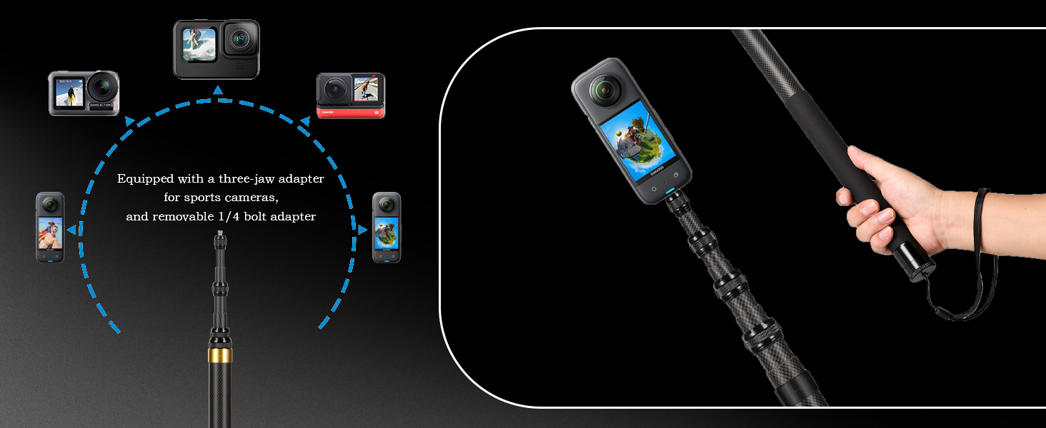 3m Selfie Stick 110in9.8ft Long Invisible Carbon Fiber Selfie Stick