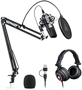 MAONO Microphone with Studio Headphone Set 192kHz/24bit Vocal Condenser Cardioid Podcast Mic Comp...