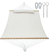 GAFETE Hammock 2 Person Quilted Fabric Hammocks for Outside, Double 12ft Hammocks with Spreader B...