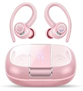 Wireless Sports Earbuds with Earhooks, 48H Deep Bass/ENC Mic Ear Buds Rose | Wireless Earphone wi...