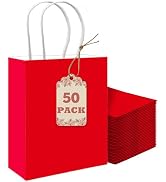 qiqee 50-Packs Gift Bag with Handles Bulk Red Paper Bags Multiple Uses (8.3