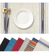 Caressio Linen Placemat Set of 4, Heat-Resistant Washable Easy to Clean Table Mats, Natural Linen...