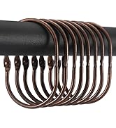 Goowin Shower Curtain Rings, 12 Pcs Shower Curtain Hooks, Oval Snap Shower Rings for Curtain, Met...