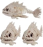 NEROSUN Halloween Fish Skeletons Decorations, 3 Pack 10" Animal Skeleton Plastic Realistic Bones,...