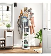 kiplant Rotary Coat Rack Stand with 8 Hooks, Bamboo Wood Coat Tree for Clothes/Bags/Hats, Large C...