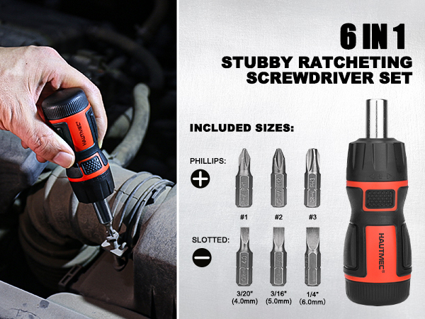 6 IN 1 STUBBY RATCHETING SCREWDRIVER SET