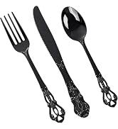 Joyido 150PCS Black Plastic Silverware - Heavy Duty Disposable Cutlery Sets - Fancy Plastic Utens...