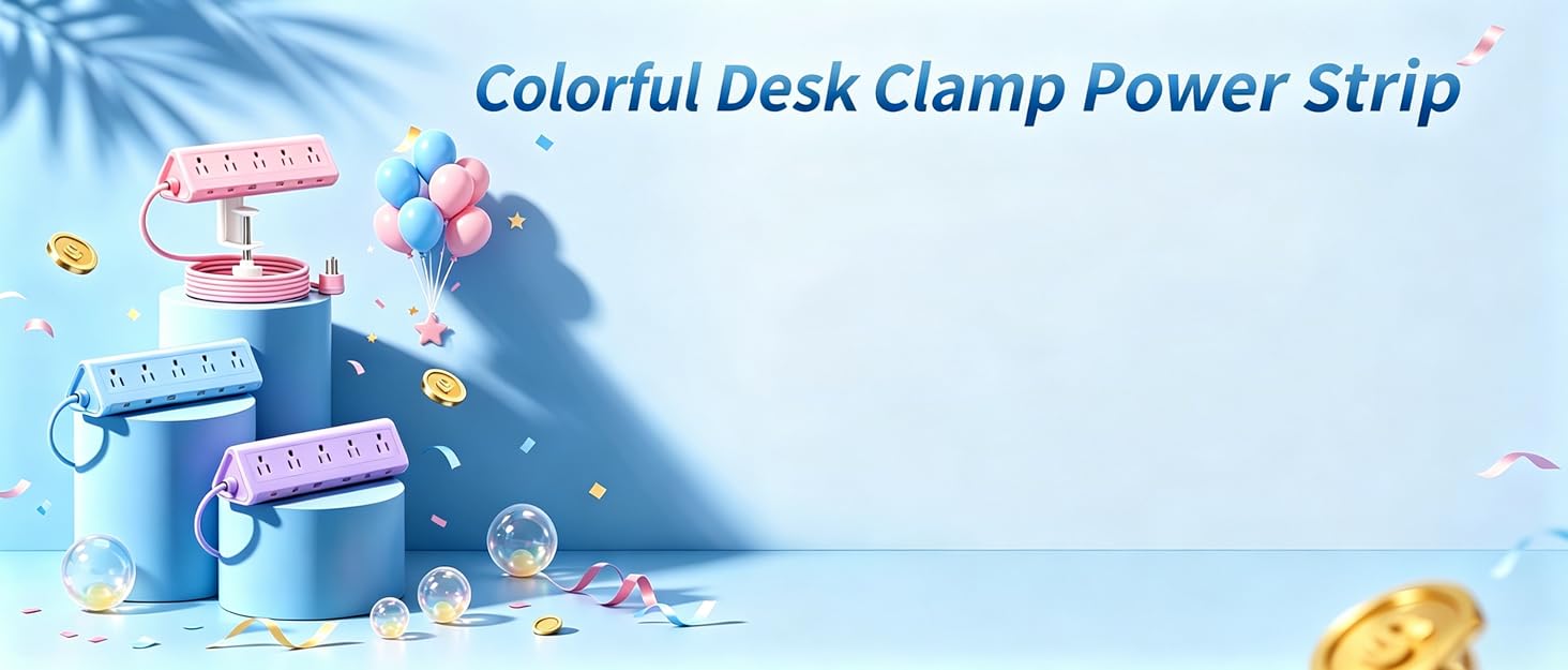 Colorful Desk Clamp Power Strip