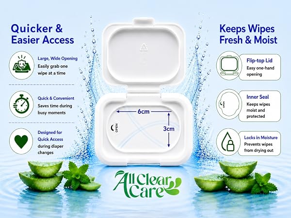 Quick and easy access and flip top lid and inner seal keep wipes fresh.