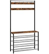 HOOBRO Hall Tree, Coat Rack with Shoe Rack, 39.4” Hall Tree with Bench, 5 Tier Shoe Storage Organ...