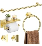 TURS Brushed Gold 5-Piece Bathroom Hardware Set Towel Bar Set SUS304 Stainless Steel Towel Racks ...