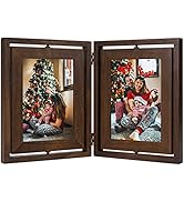Emfogo 5x7 Picture Frame Rustic Wood Hinged Folding Double Photo Frame, Double Sided Display Rota...