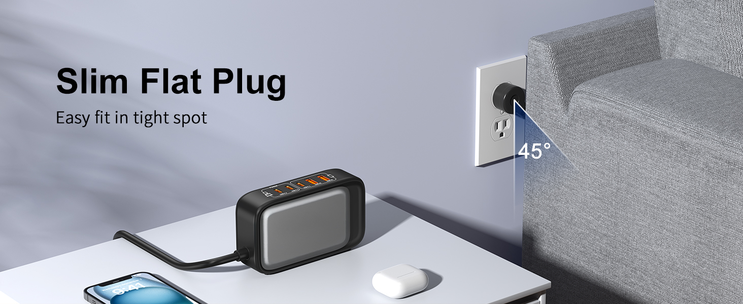 65W USB Power strip with USB-A/ USB-C/AC outlet ports