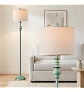 BOBOMOMO 64.25" Farmhouse Floor Lamp for Living Room, Tall Antique Blue Standing Lamp with Rotary...