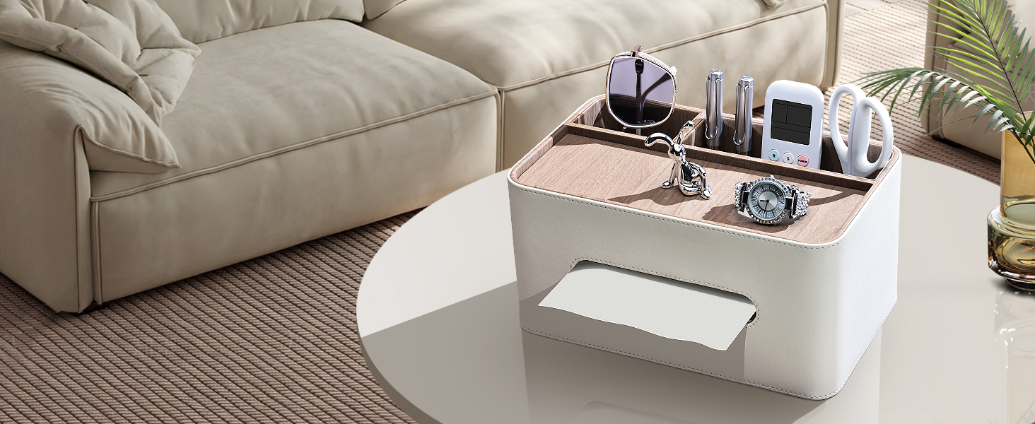 Tissue Box Cover Rectangular Storage Organizer, Multifunctional Remote Control Holder Desk Organizer