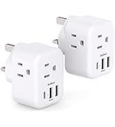 2-Pack US to UK Ireland Travel Plug Adapter, Addtam Type G Power Outlet Adapter with 3 AC Outlets...