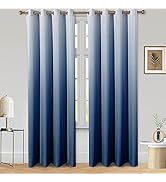 HOMEIDEAS Navy Blue Ombre Blackout Curtains 52 X 84 Inch Length Gradient Room Darkening Thermal I...