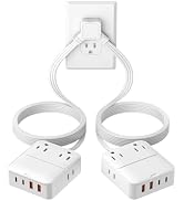 KWRNVO 12FT Split Extension Cord 6FT Per Side, Flat Plug Twin Power Strip | 16-in-1 Bedside Charg...