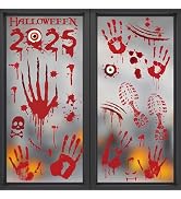 Halloween Decorations - Bloody Handprint Footprint Window Clings for Halloween Party Decorations ...