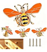 Sutfmwe Bee Cabinet Knobs Drawer Pulls 4pcs with Screws Brushed Brass Gold Bumblebee Shaped Hardw...