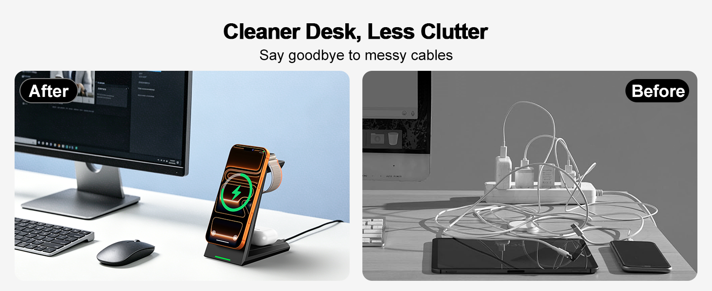 Cleaner desk, less clutter - Say goodbye to messy cables