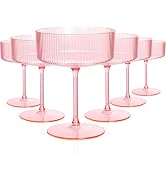 Ciaell 12PCS Plastic Ribbed Martini Glasses - 10 Oz Pink Disposable Coupe Glasses with Stem - Hea...