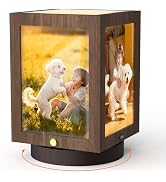 Mixoo 4x6 Picture Frame Rotating Photo Frame LED Light, Wooden Picture Frame Rustic Floating Fram...