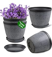 Quarut 8 Inch Flower Pots Planters for Outdoor Indoor, 4 Pack Plastic Plant Pots with Drainage Ho...