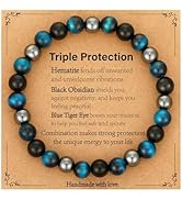 Gnamy Bracelet for Men Him- Triple Protection Hematite Black Obsidian Tiger Eye Beaded Bracelets ...