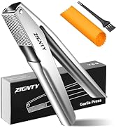 ZIGNTY Garlic Press Stainless Steel, Professional Mincer No Need to Peel, Large Trough Presser Er...