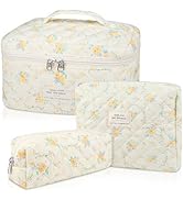 Makeup Bag Set, Quilted Makeup Bag, Large Floral Cosmetic Bag for Women, Cute Cotton Makeup Bag, ...