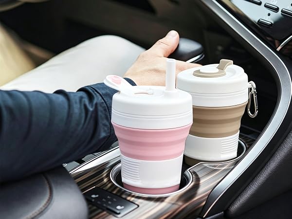 Silicone Coffee Cup with Straw Collapsible Cups for Traveling Lightweight Folding
