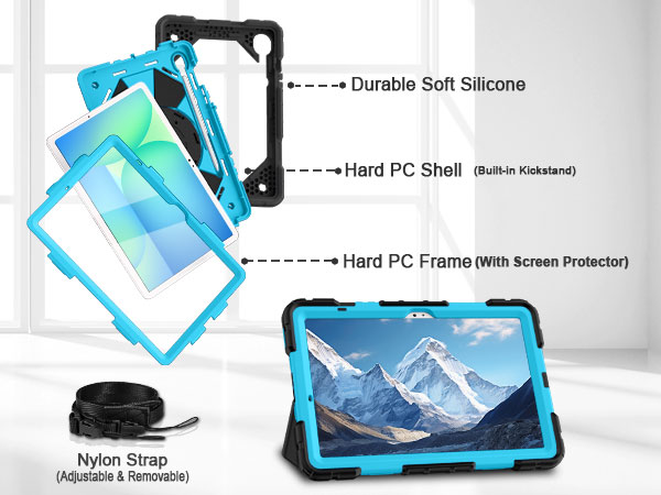 3-layer front-and-back protective case protects your Galaxy Tab S10 FE/ S9 FE/ S9 against drops