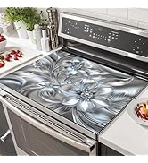 HOMETITUTE Silver Flowers Stove Top Covers Pad 28 x 20 inches Flora Kitchen Decorations Coffee Ba...
