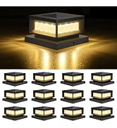 Mlambert 12 Pack Solar Powered Post Cap Lights Outdoor for 4x4/6x6 Wood/Vinyl Posts, Waterproof D...