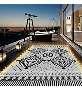 6x9ft Waterproof Outdoor Rug with LED Lights, Boho Reversible Plastic Straw Mat for Patio RV Camp...