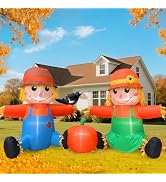 8FT Fall Thanksgiving Inflatables Outdoor Decorations with Built-in LEDs | Inflatable Scarecrow C...