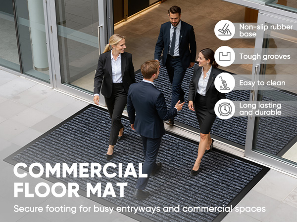 mat with a non-slip base and durable grooves for secure footing. Easy to clean and built to last