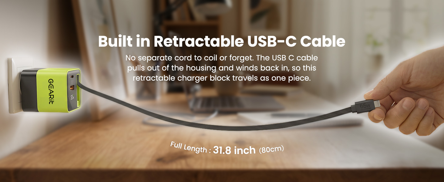 Built in Retractable USB-C Cable