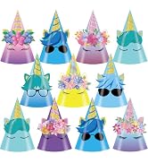 Cogniplay 24PCS Unicorn Birthday Party Hat Set Colorful Glitter Horn Paper Cone Hats Horns and Fl...