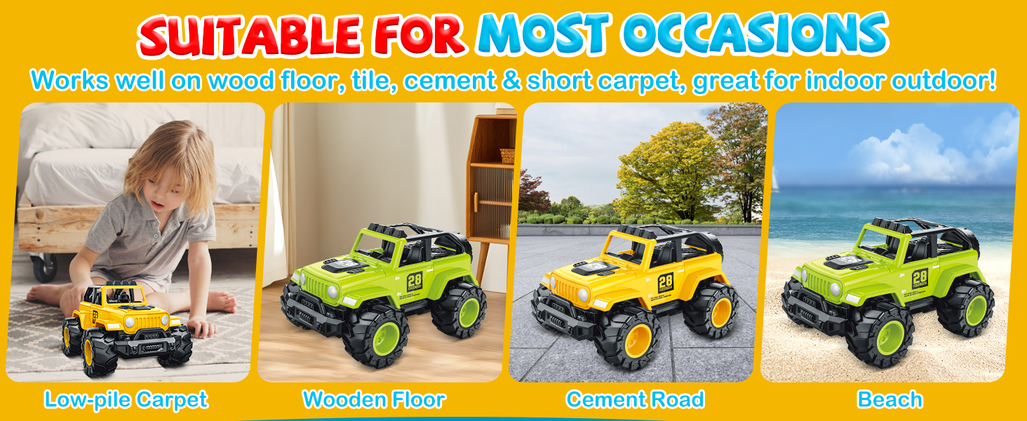 Works well on wood floor, tile, cement & short carpet, great for indoor and outdoor!