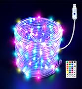 GLPE LED Rope Lights with USB Powered, 66ft 200 LEDs String Lights Outdoor Waterproof, Tube Light...
