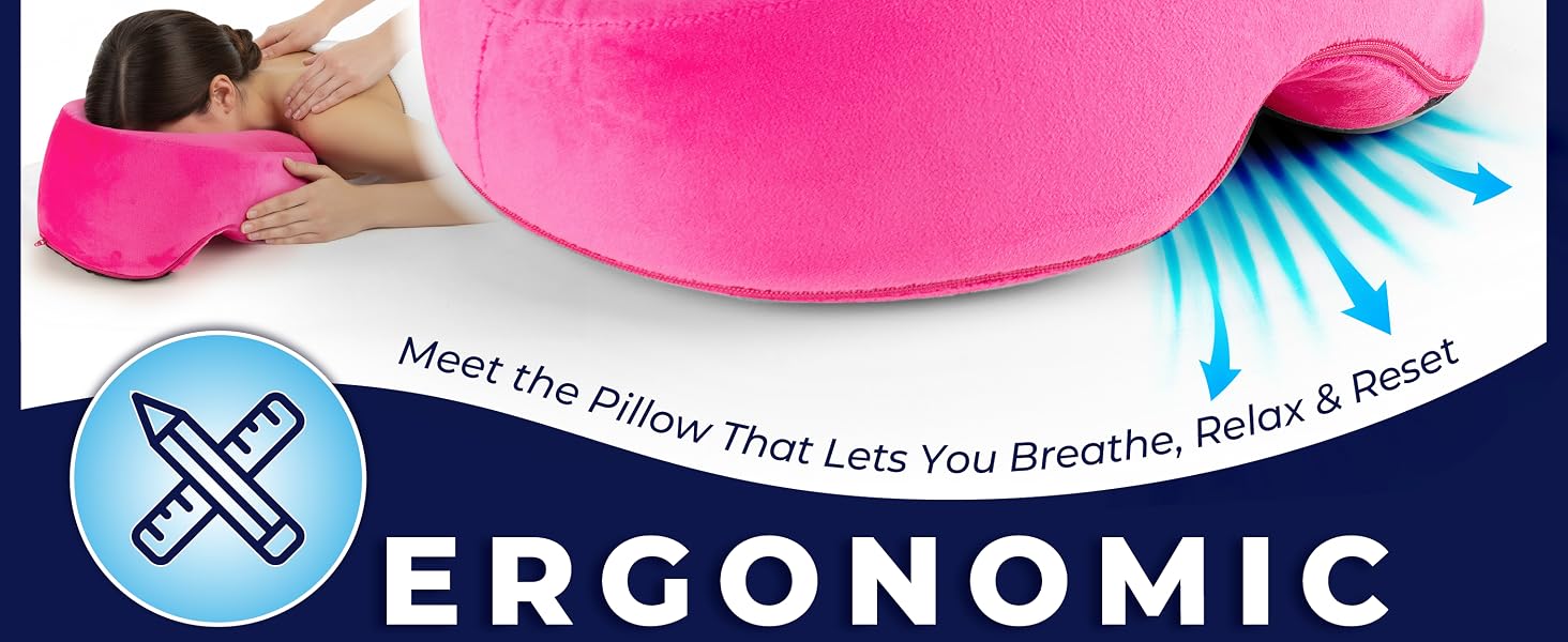 Face down pillow for massage bed with ergonomic face cradle for prone sleeping support Adjustable