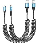 JUKEKUL Coiled Lightning Cable 3ft Nylon Braided, iPhone Charger Fast Charging for Car [Apple MFi...