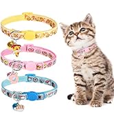 BINGPET Christmas Breakaway Cat Collar with Bell,3 Pack Cat Collars for Girl Cats, Cute Kitty Col...