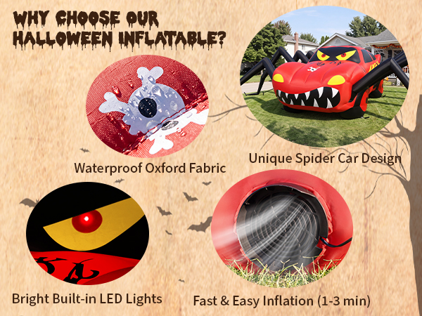 Super Giant Red 14.8FT Halloween Inflatables Spider Car Outdoor Decorations