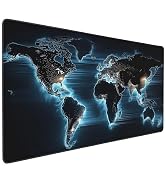 SEIFUD Large World Map Mouse Pad, Blue Glow in The Dark Design, Rubber Base, 35.4 x 15.7 Inches, ...