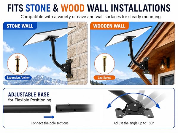 Adjustable Starlink moun fits concrete wood wall roof eave, for Gen3 Gen4 4X V4 standard dish mount