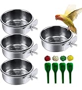 kathson Stainless Steel Bowls for Birds,4 Pcs Parrot Feeder Dish Cups,Bird Cage Water Food Bowl C...